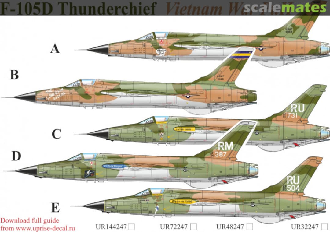 Boxart F-105D Thunderchief Vietnam War Pt,2 with stencils, FFA-removable film UR72247 UpRise Decal Boxart F-105D Thunderchief Vietnam War Pt,2 with stencils, FFA-removable film UR72247 UpRise Decal