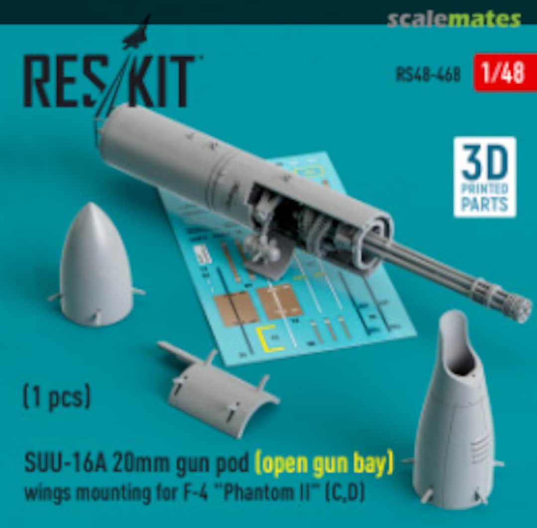 Boxart SUU-16A 20mm gun pod (open gun bay) wings mounting for F-4 Phantom II (C,D) (1 pcs) RS48-0468 ResKit Boxart SUU-16A 20mm gun pod (open gun bay) wings mounting for F-4 Phantom II (C,D) (1 pcs) RS48-0468 ResKit