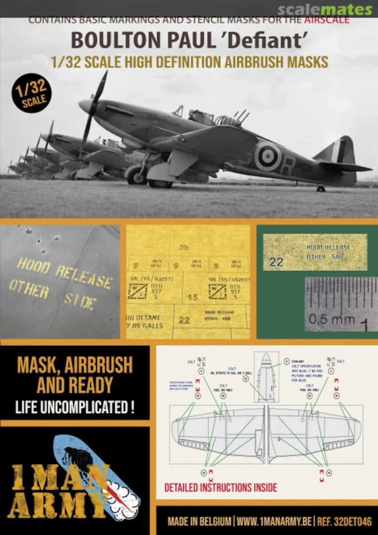 Boxart Boulton Paul Defiant Mk I stencilling and national insignia masks 32DET046 1ManArmy Boxart Boulton Paul Defiant Mk I stencilling and national insignia masks 32DET046 1ManArmy