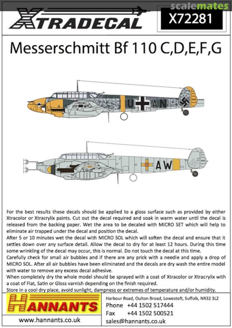 Boxart Messerschmitt Bf 110 C,D,E,F,G X72281 Xtradecal