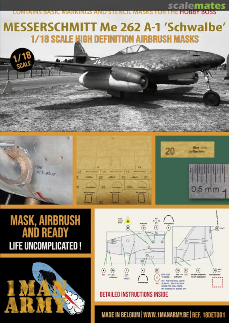 Boxart Messerschmitt Me 262 stencilling and national insignia masks 18DET001 1ManArmy
