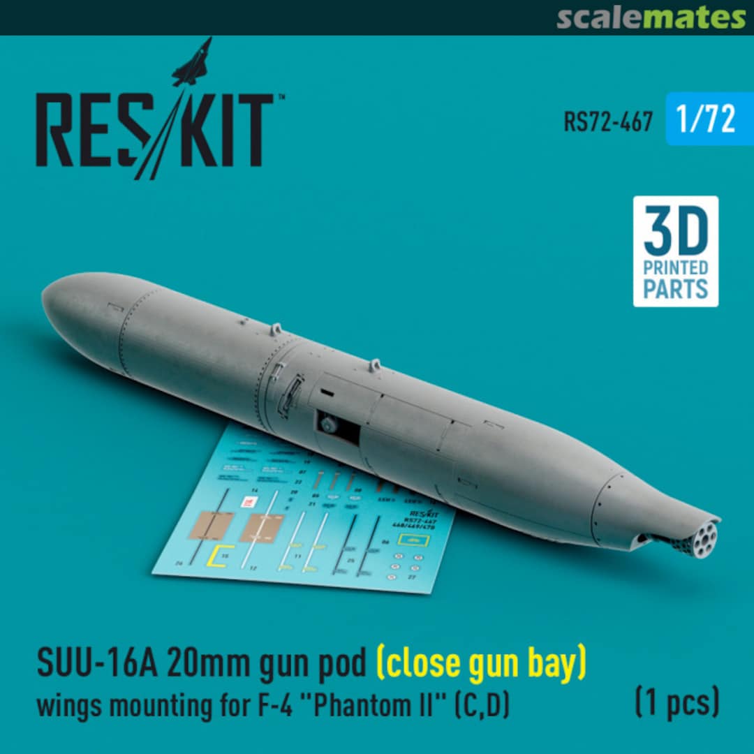 Boxart SUU-16A 20mm gun pod (close gun bay) wings mounting for F-4 Phantom II (C,D) (1 pcs) (3D Printed) RS72-0467 ResKit Boxart SUU-16A 20mm gun pod (close gun bay) wings mounting for F-4 Phantom II (C,D) (1 pcs) (3D Printed) RS72-0467 ResKit