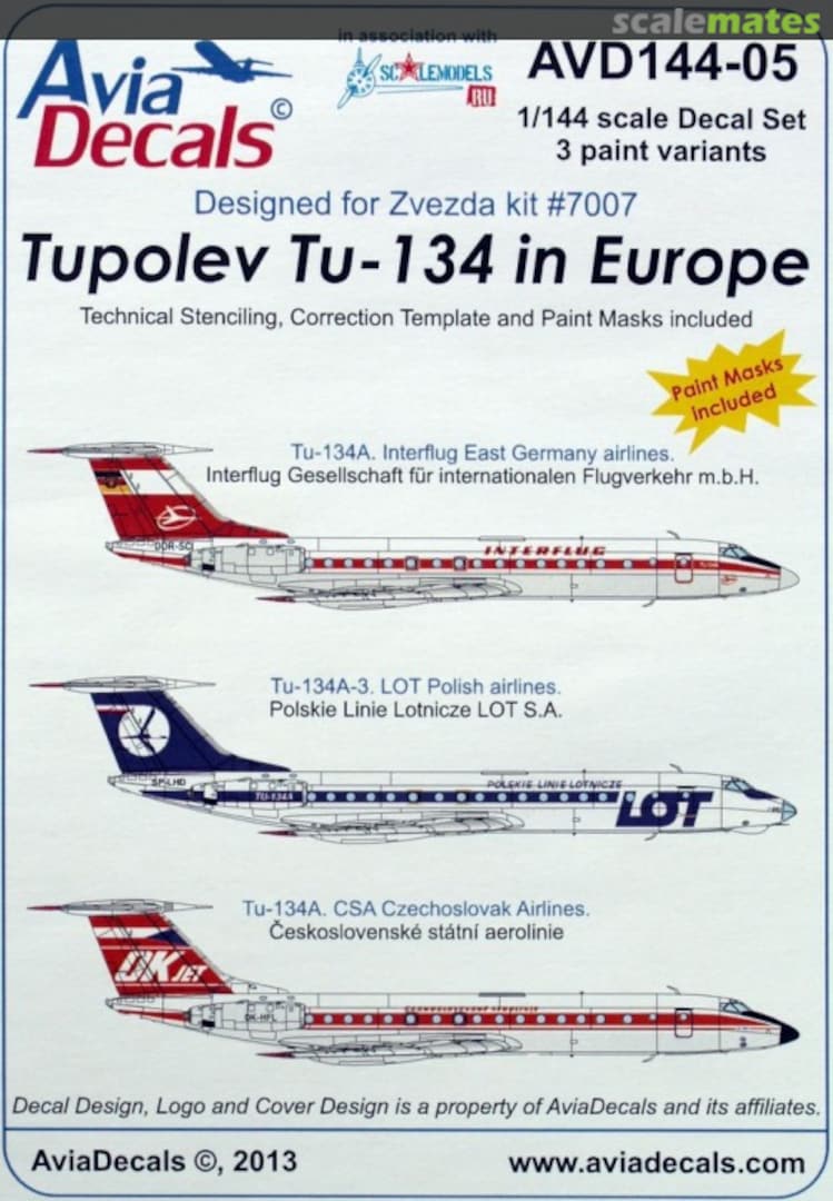 Boxart Tupolev Tu-134 Series. Part 5. Tu-134 in Europe AVD144-05 AviaDecals Boxart Tupolev Tu-134 Series. Part 5. Tu-134 in Europe AVD144-05 AviaDecals