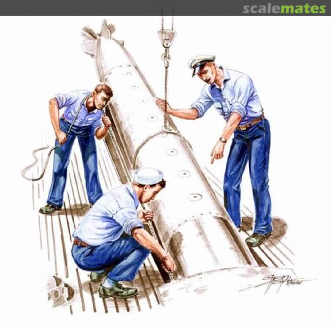 Boxart USS Gato class crew (armament crew in port) 3 fig + torpedo F72179 CMK Boxart USS Gato class crew (armament crew in port) 3 fig + torpedo F72179 CMK