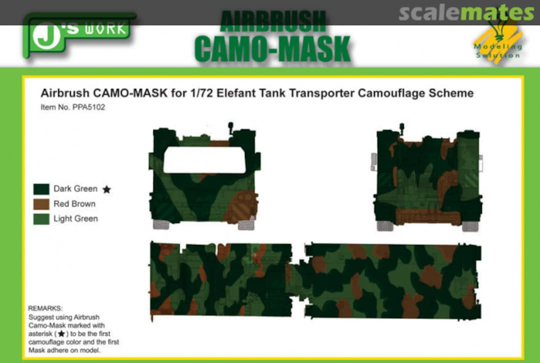 Boxart CAMO-MASK for Elefant Tank Transporter Camouflage Scheme PPA5102 J's Work Boxart CAMO-MASK for Elefant Tank Transporter Camouflage Scheme PPA5102 J's Work