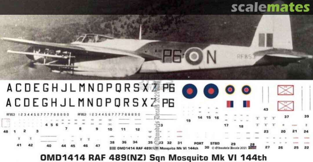 Boxart RAF 498(NZ) Sqn. Mosquito Mk.VI OMD1414 Oldmodels Decals