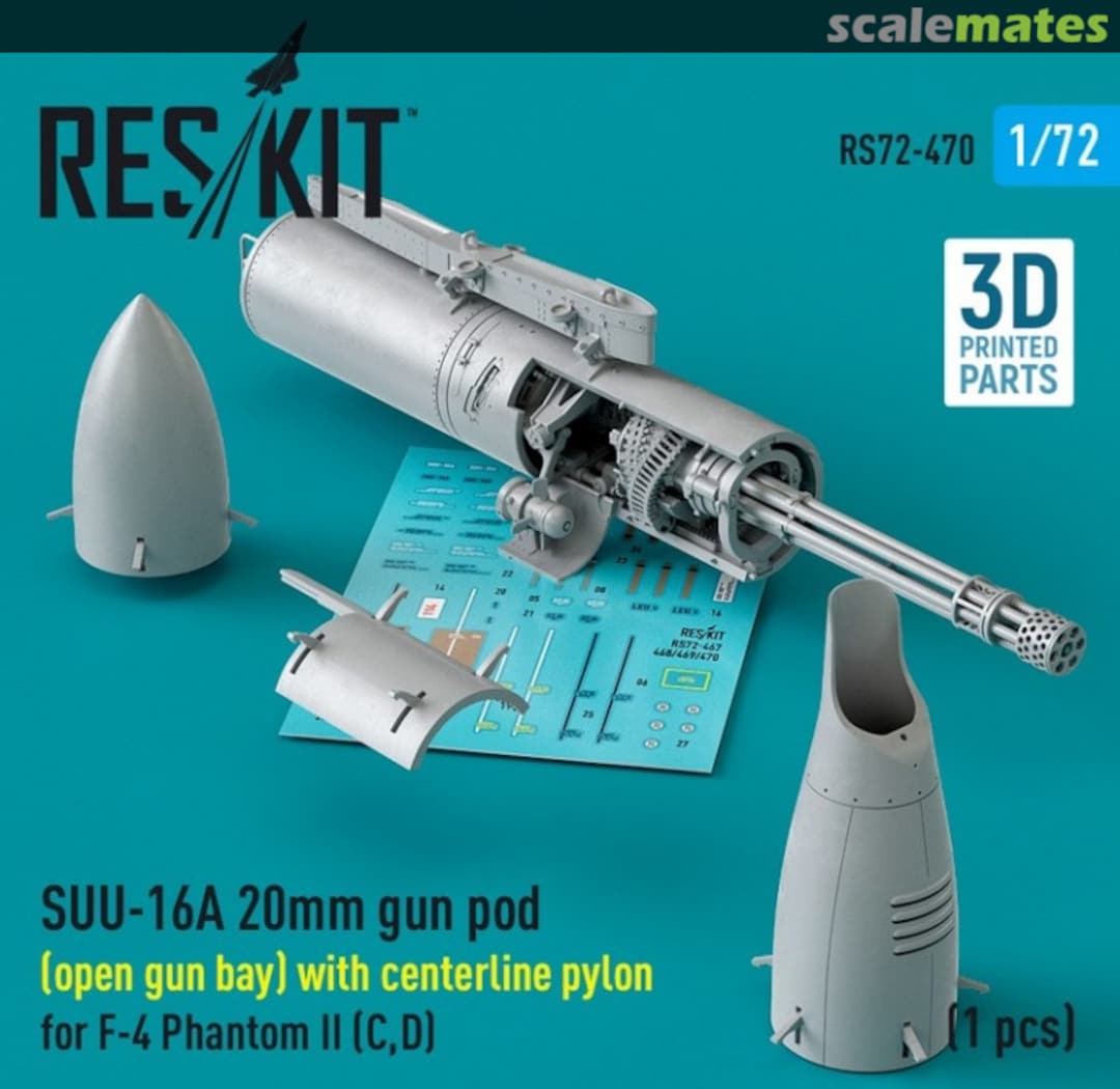 Boxart SUU-16A 20mm gun pod (open gun bay) with centerline pylon for F-4 Phantom II (C,D) (1 pcs) (3D Printed) RS72-0470 ResKit Boxart SUU-16A 20mm gun pod (open gun bay) with centerline pylon for F-4 Phantom II (C,D) (1 pcs) (3D Printed) RS72-0470 ResKit