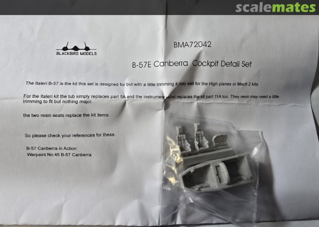 Contents B-57 Canberra Cockpit Set BMA72042 Blackbird Models Contents B-57 Canberra Cockpit Set BMA72042 Blackbird Models