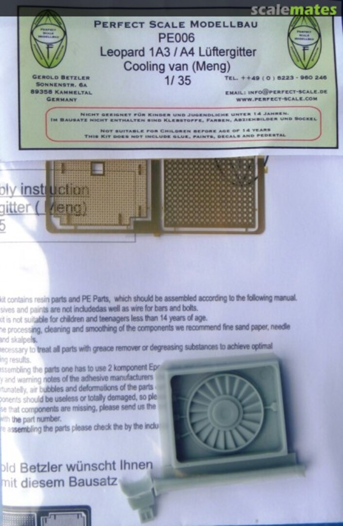 Boxart Leopard 1 A3 / A4 Lüftergitter Cooling van (Meng) PE006 Perfect Scale Modellbau Boxart Leopard 1 A3 / A4 Lüftergitter Cooling van (Meng) PE006 Perfect Scale Modellbau