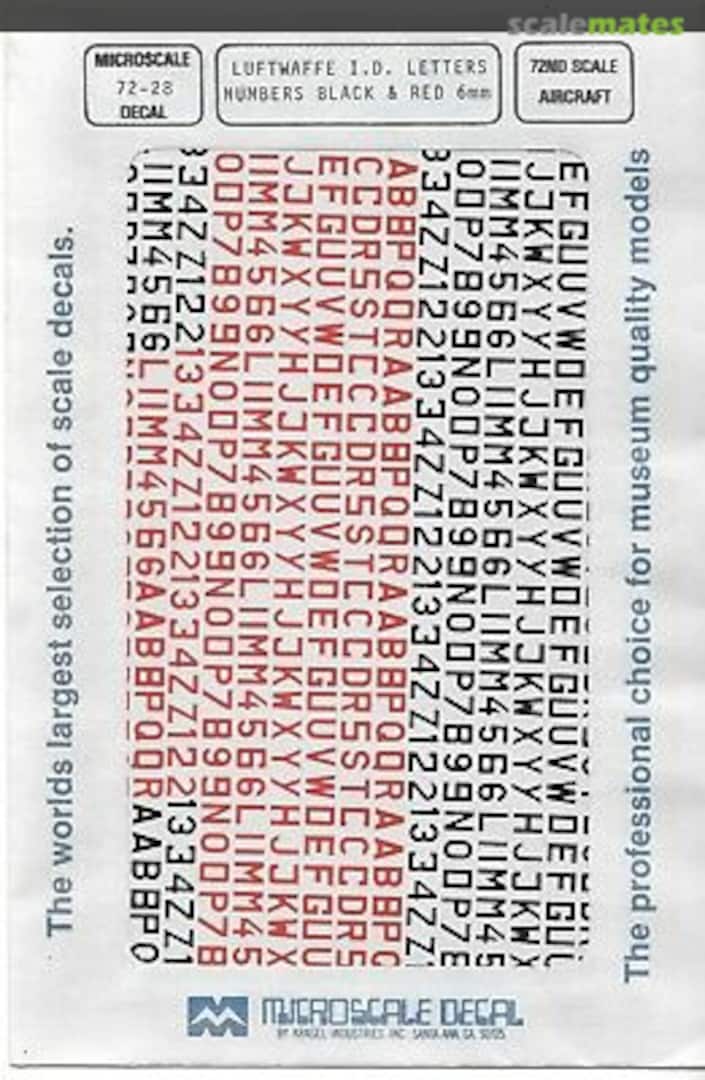 Boxart Luftwaffe ID Letters, Numbers 72-28 Microscale Boxart Luftwaffe ID Letters, Numbers 72-28 Microscale