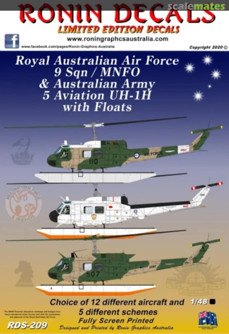 Boxart 9 Sqn / MNFO & Australian Army 5 Aviation UH-1H RDS-209 Ronin Decals Boxart 9 Sqn / MNFO & Australian Army 5 Aviation UH-1H RDS-209 Ronin Decals