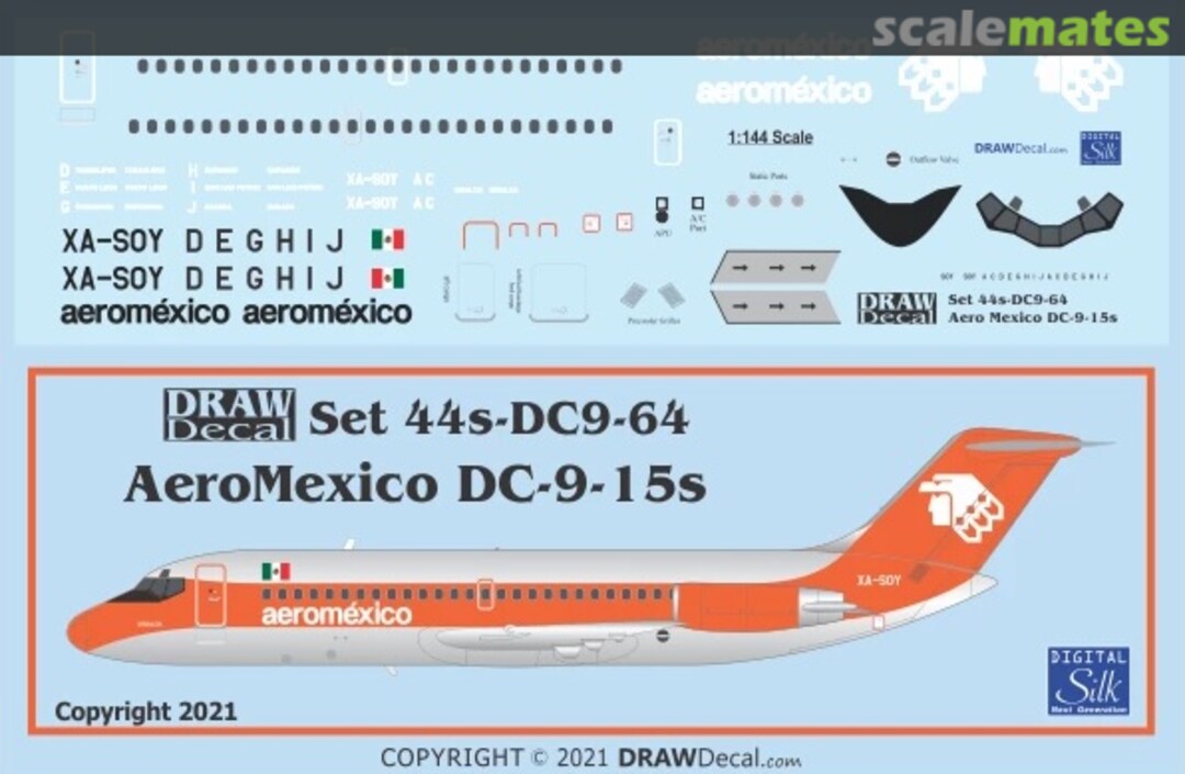 Boxart AeroMexico Orange DC-9-15s 44-DC9-64 Draw Decal Boxart AeroMexico Orange DC-9-15s 44-DC9-64 Draw Decal