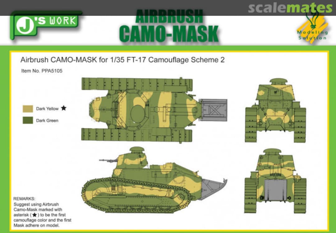 Boxart CAMO-MASK FT-17 Camouflage Scheme 2 PPA5105 J's Work Boxart CAMO-MASK FT-17 Camouflage Scheme 2 PPA5105 J's Work