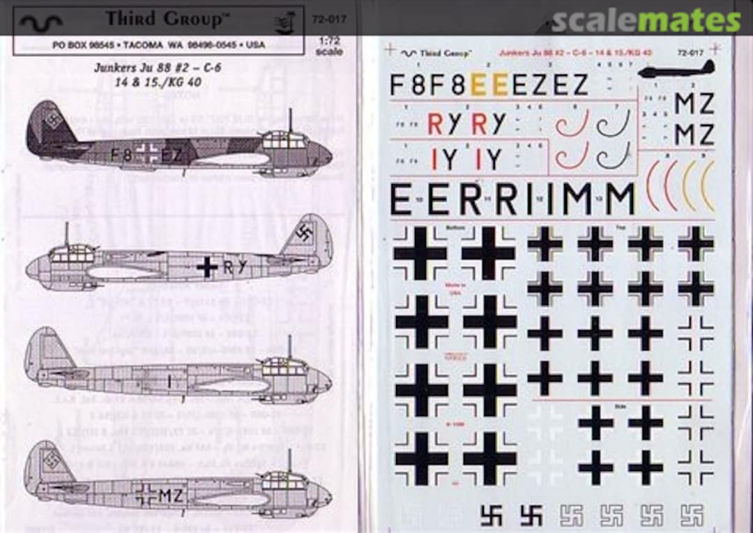 Boxart Junkers Ju 88 #2 - C6 72-017 Third Group Decals Boxart Junkers Ju 88 #2 - C6 72-017 Third Group Decals
