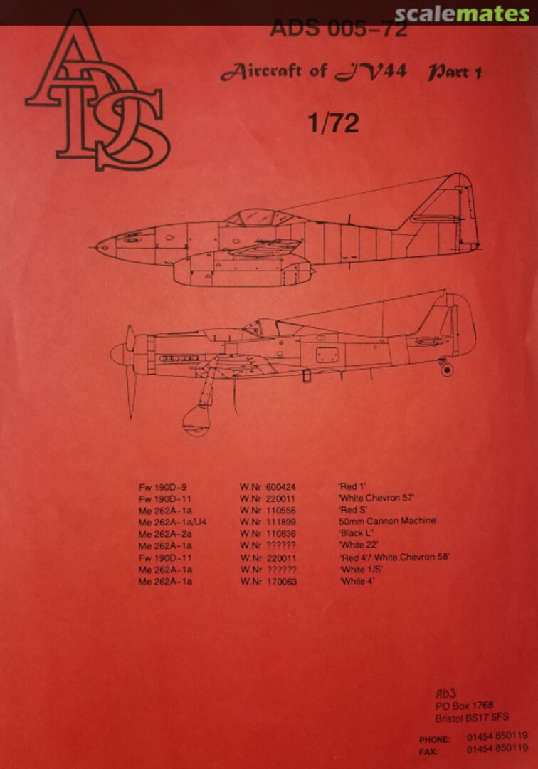 Boxart Aircraft of JV44 Part 1 ADS 005-72 ADS Decals Boxart Aircraft of JV44 Part 1 ADS 005-72 ADS Decals