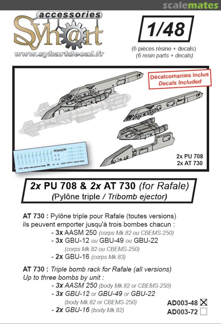 Boxart PU 708 + AT 730 (Triple pylon for Rafale) (1x pair - resin) AD003-48 Syhart