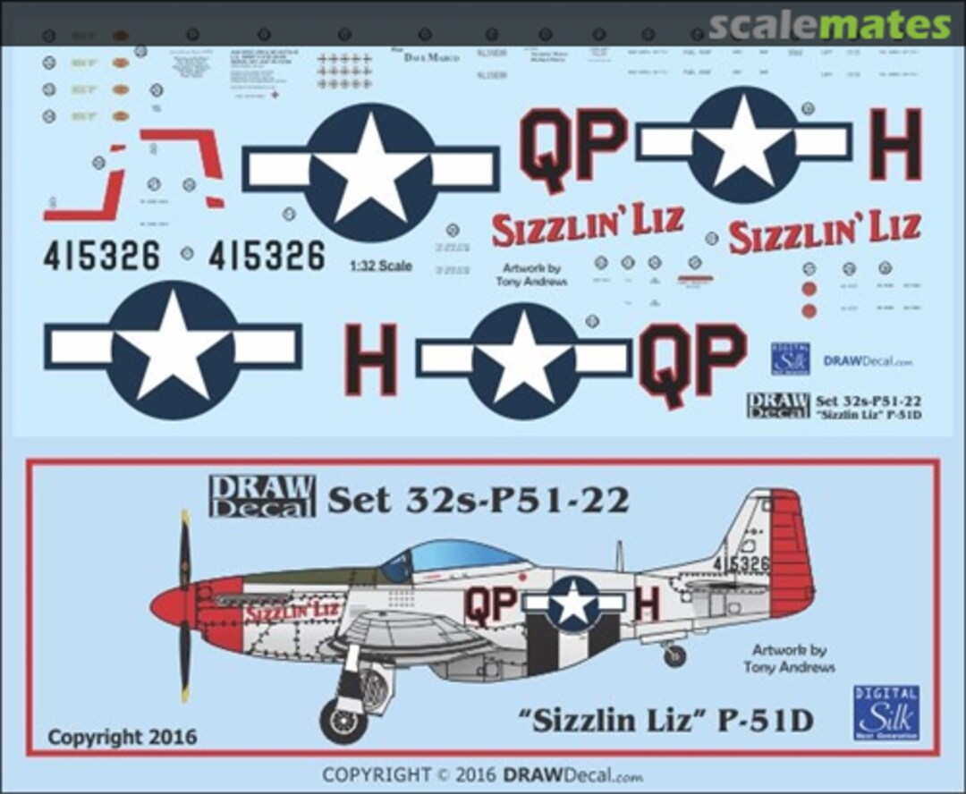 Boxart P-51D "Sizzlin' Liz" 32-P51-22 Draw Decal Boxart P-51D "Sizzlin' Liz" 32-P51-22 Draw Decal