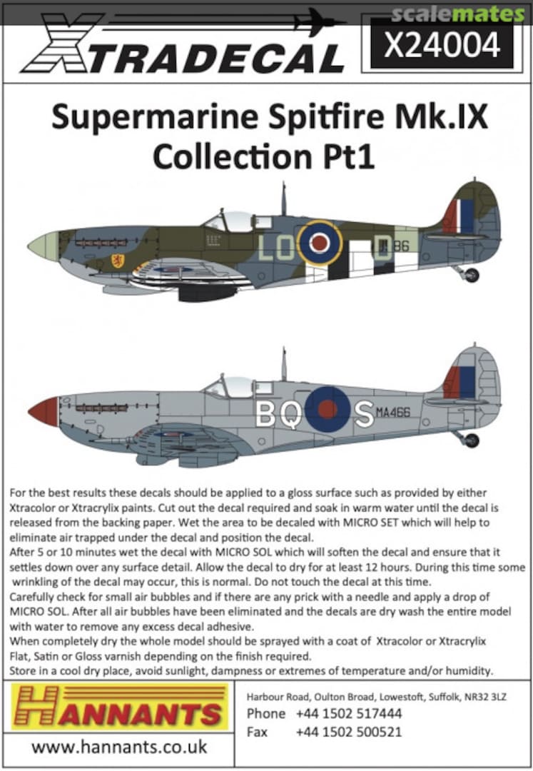 Boxart Supermarine Spitfire Mk.IX Collection Pt1 X24004 Xtradecal Boxart Supermarine Spitfire Mk.IX Collection Pt1 X24004 Xtradecal
