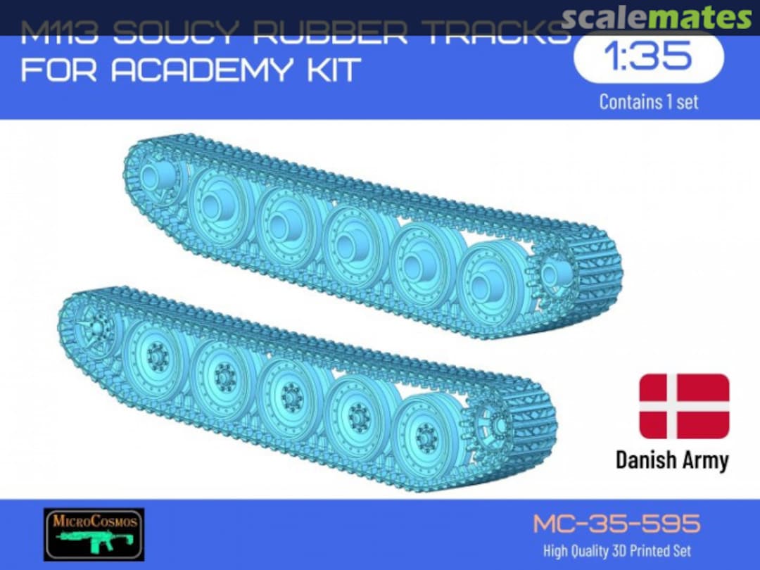 Boxart M113 Soucy Rubber Tracks (Danish Army) for Academy kit, 1/35 MC-35-595 3D MicroCosmos Boxart M113 Soucy Rubber Tracks (Danish Army) for Academy kit, 1/35 MC-35-595 3D MicroCosmos