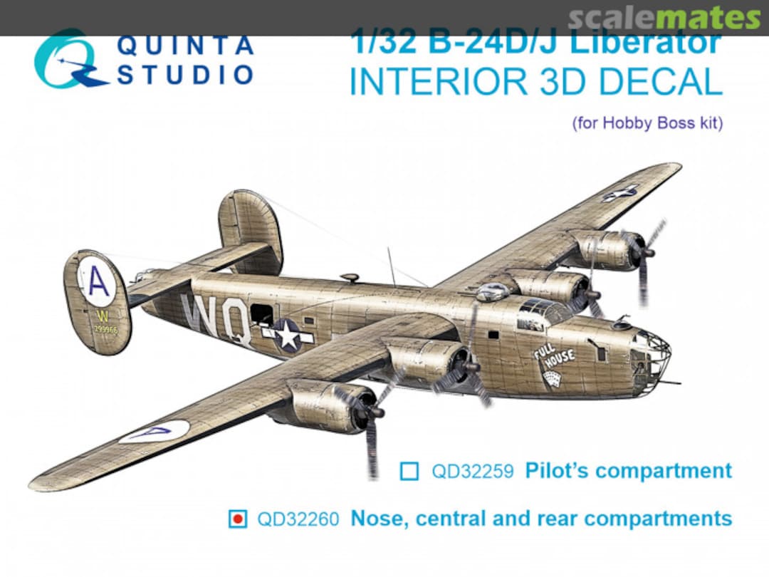 Boxart B-24D/J Liberator: Nose, Center and Rear Compartments interior 3D decals QD32260 Quinta Studio