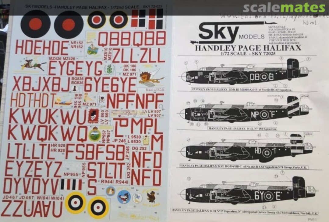 Contents Handley Page Halifax 72-025 Sky Models Contents Handley Page Halifax 72-025 Sky Models