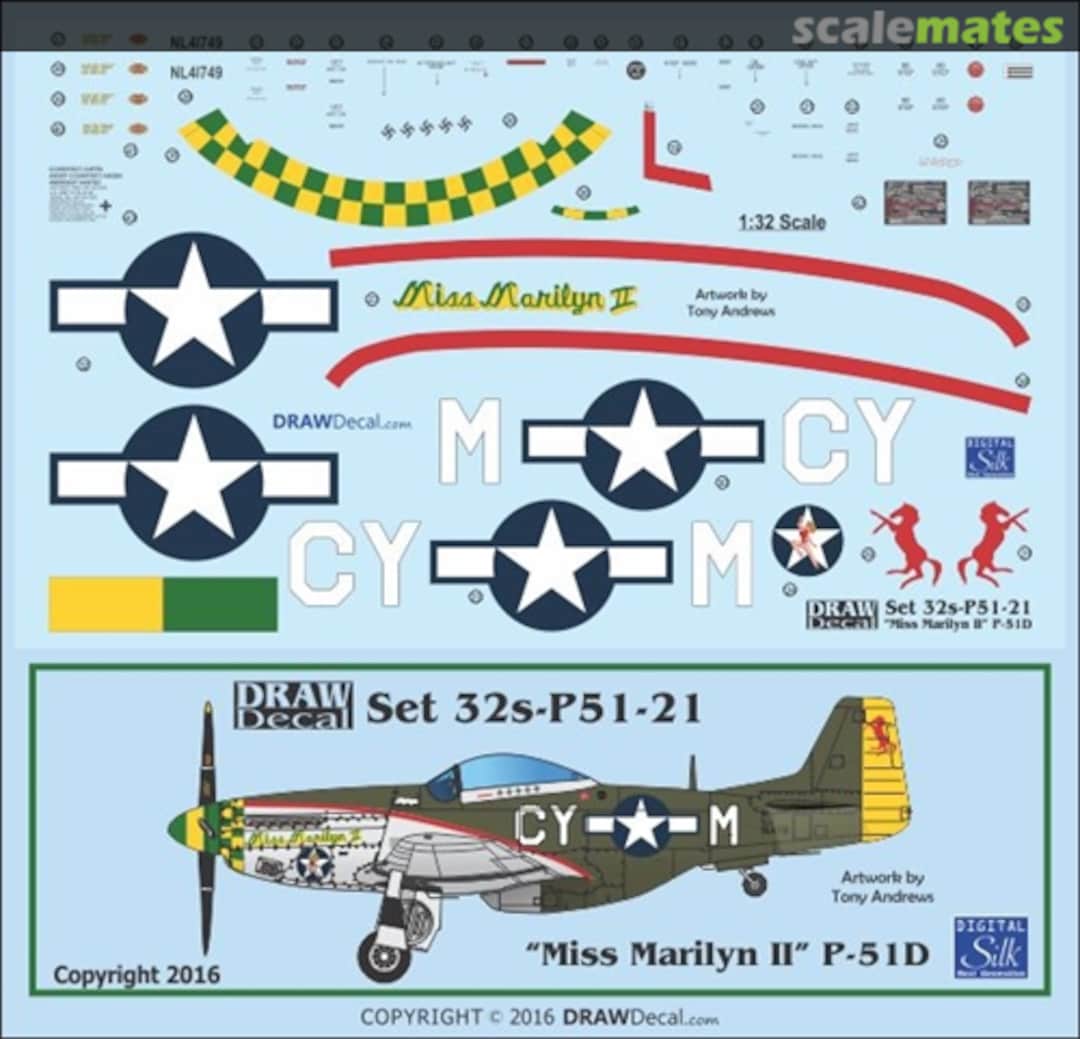 Boxart P-51D "Miss Marilyn II" 32-P51-21 Draw Decal Boxart P-51D "Miss Marilyn II" 32-P51-21 Draw Decal