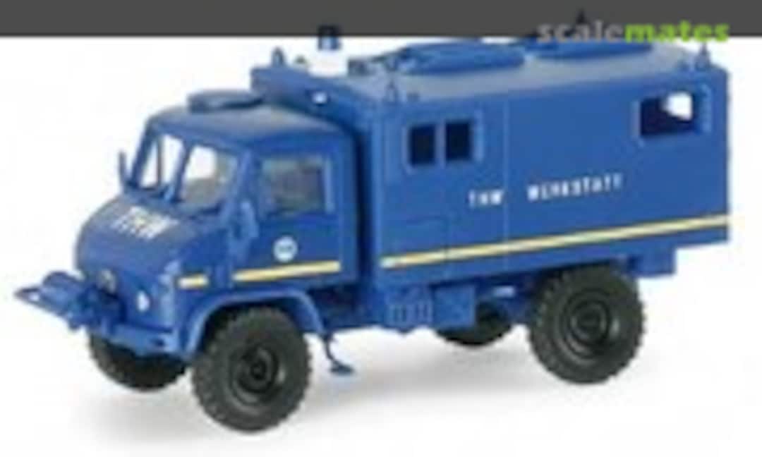 1:87 Unimog S 404 mit Werkstatt-Koffer des THW (Herpa 741712)