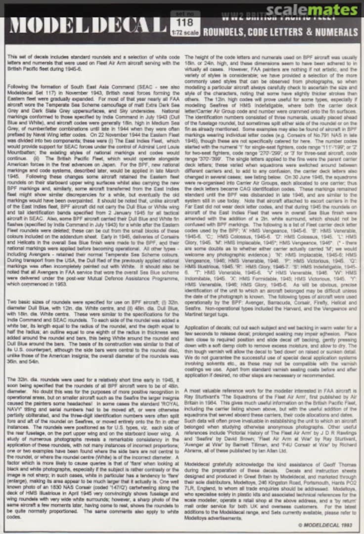 Boxart WW2 British Pacific Fleet Roundels, Code Letters & Numerals 118 Modeldecal Boxart WW2 British Pacific Fleet Roundels, Code Letters & Numerals 118 Modeldecal