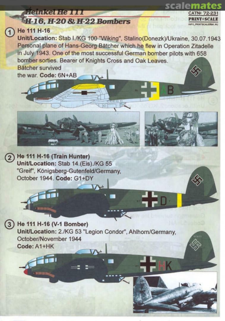 Boxart Heinkel He 111 H-16, H-20 & H-22 Bombers 72-231 Print Scale Boxart Heinkel He 111 H-16, H-20 & H-22 Bombers 72-231 Print Scale