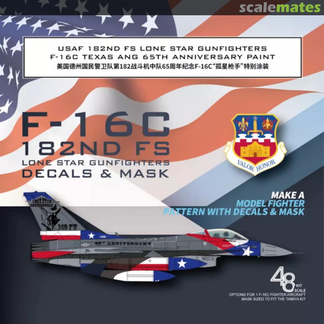 Boxart USAF 182nd FS Lone Star Gunfighters F-16C Texas ANG 65th Anniversary Paint Decals & Mask D48093 Galaxy Model