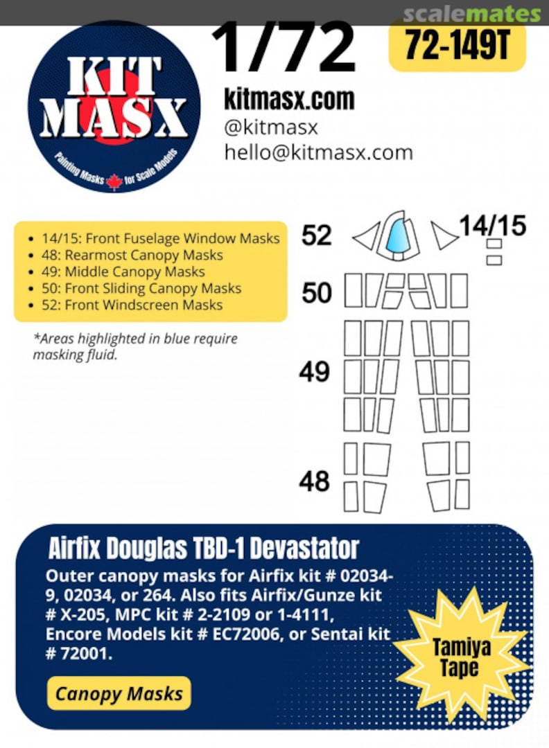 Boxart Douglas TBD-1 Devastator Canopy Masks 72-149T Kit Masx Boxart Douglas TBD-1 Devastator Canopy Masks 72-149T Kit Masx