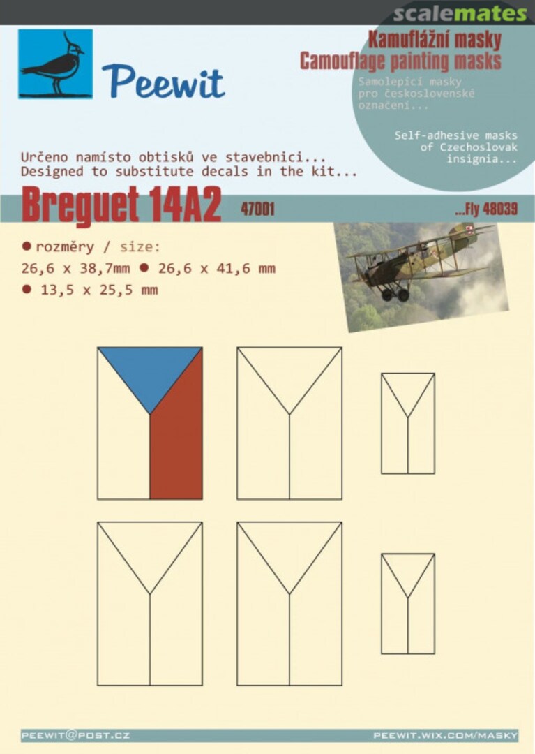 Boxart Breguet 14 A2 - Czechoslovak insignia masks M47001 Peewit Boxart Breguet 14 A2 - Czechoslovak insignia masks M47001 Peewit
