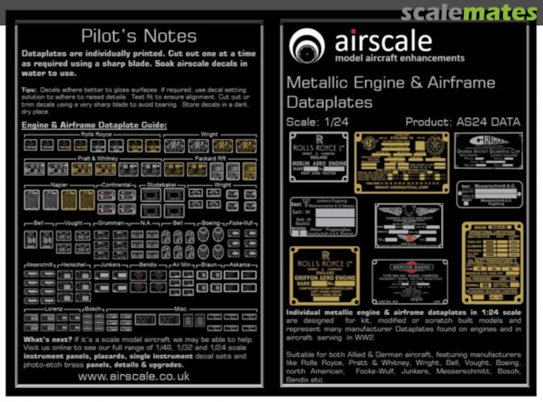 Boxart Metallic Engine and Airframe Dataplates AS24 Data Airscale