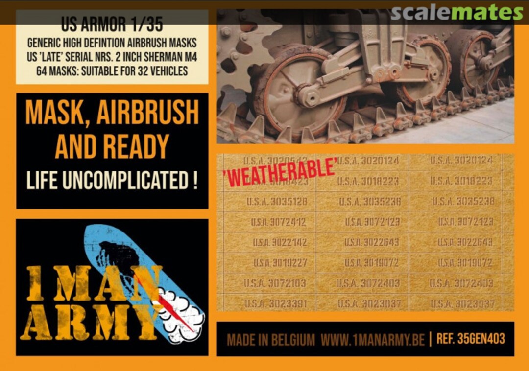 Boxart US 'Late' Serial Numbers 2 inch Sherman M4 35GEN403 1ManArmy Boxart US 'Late' Serial Numbers 2 inch Sherman M4 35GEN403 1ManArmy
