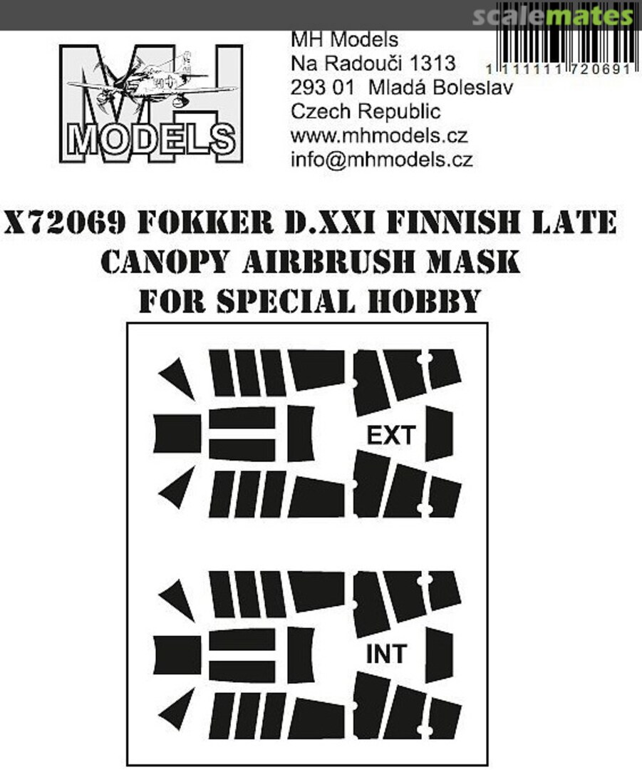 Boxart Fokker D.XXI Finnish Late Canopy Airbrush Mask X72069 MH Models Boxart Fokker D.XXI Finnish Late Canopy Airbrush Mask X72069 MH Models
