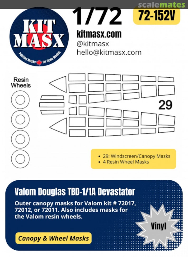 Boxart Douglas TBD-1/1A Devastator Canopy & Wheel Masks 72-152V Kit Masx Boxart Douglas TBD-1/1A Devastator Canopy & Wheel Masks 72-152V Kit Masx