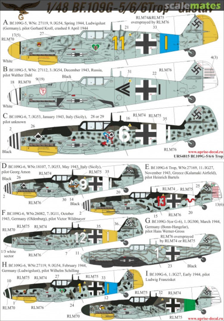 Boxart Bf.109G-5/6/6 Trop without stencils+mask for Zvezda kit URS4815 UpRise Decal Boxart Bf.109G-5/6/6 Trop without stencils+mask for Zvezda kit URS4815 UpRise Decal