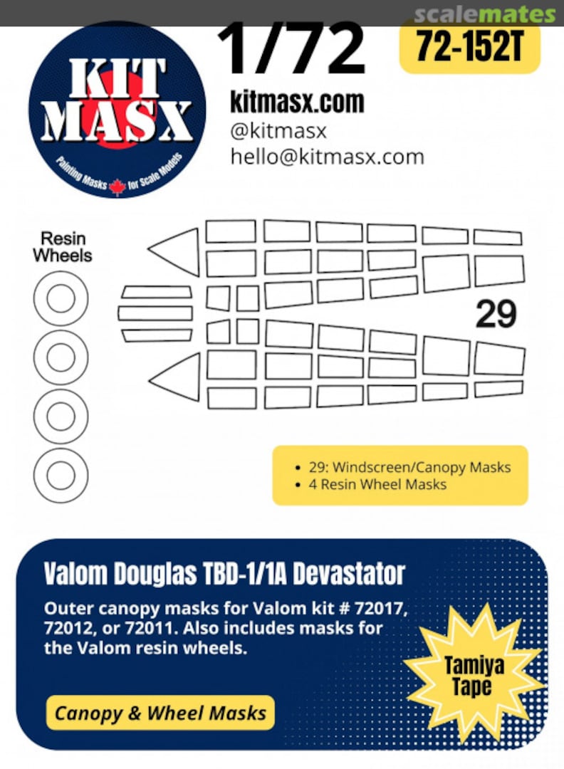 Boxart Douglas TBD-1/1A Devastator Canopy & Wheel Masks 72-152T Kit Masx Boxart Douglas TBD-1/1A Devastator Canopy & Wheel Masks 72-152T Kit Masx