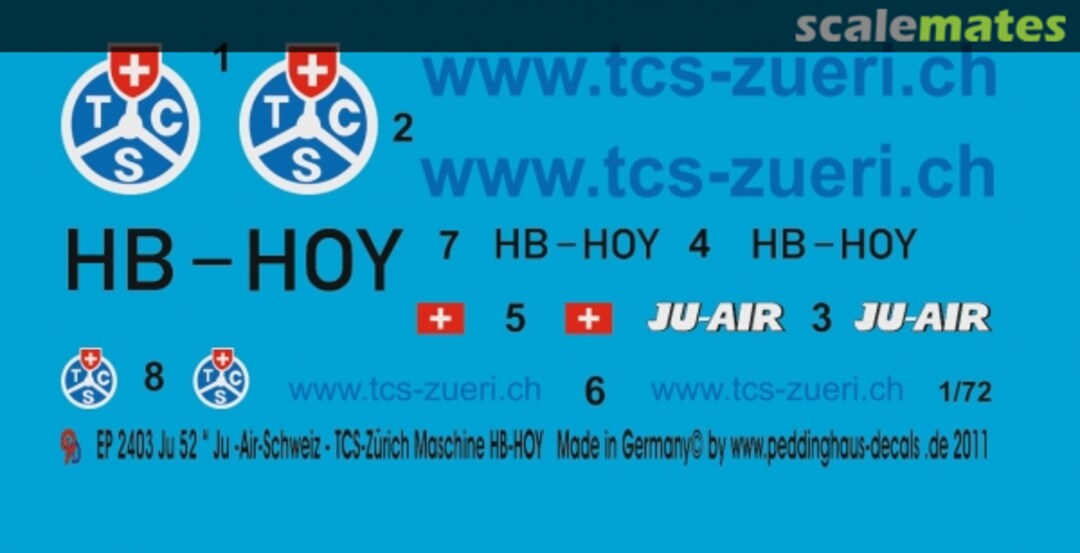 Boxart Ju 52 " Ju-Air-Schweiz TCS-Zürich Maschine HB-HOY EP 2403 Peddinghaus-Decals Boxart Ju 52 " Ju-Air-Schweiz TCS-Zürich Maschine HB-HOY EP 2403 Peddinghaus-Decals