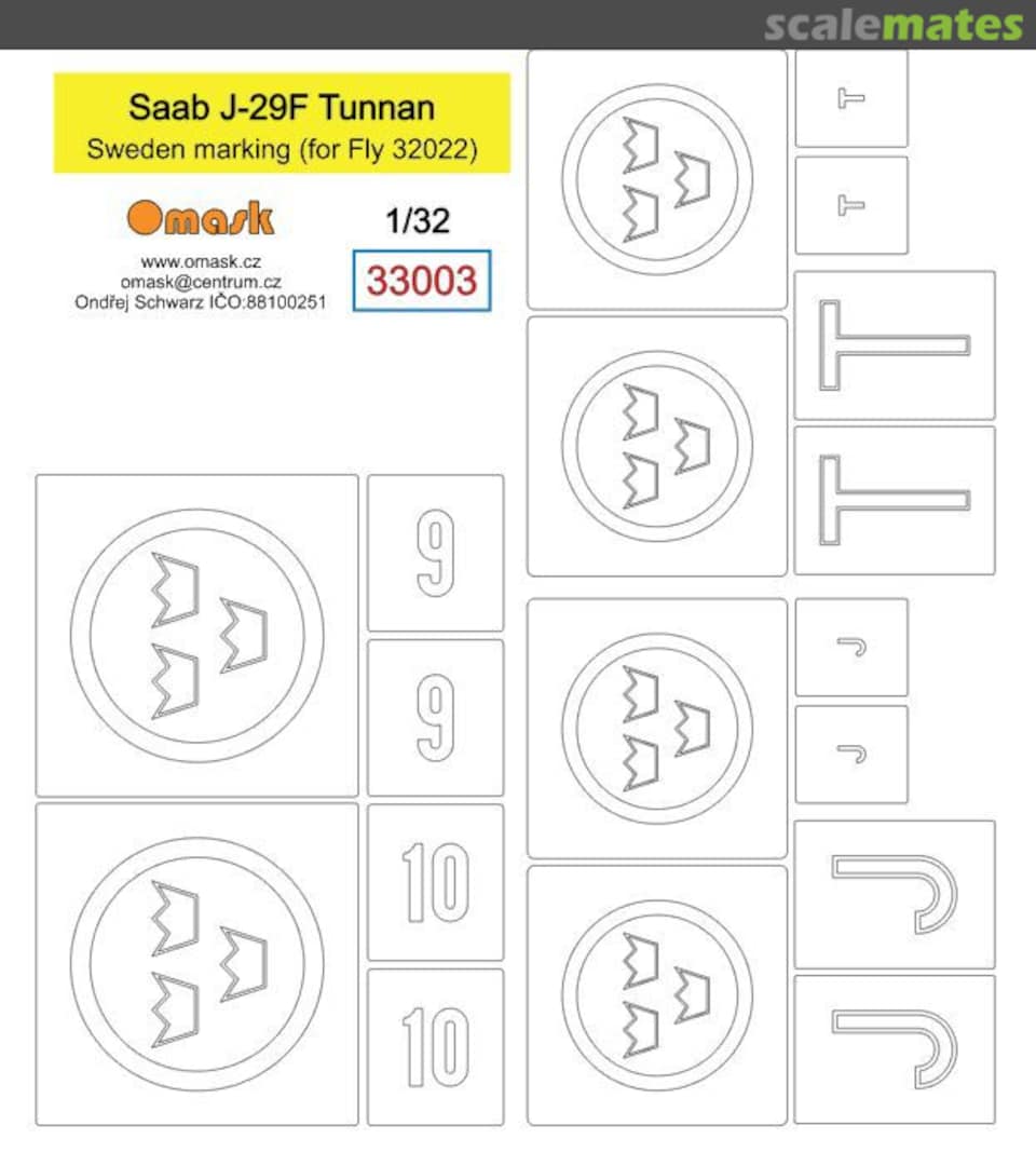 Boxart Saab J-29F Tunnan Sweden Marking Mask 33003 Omask
