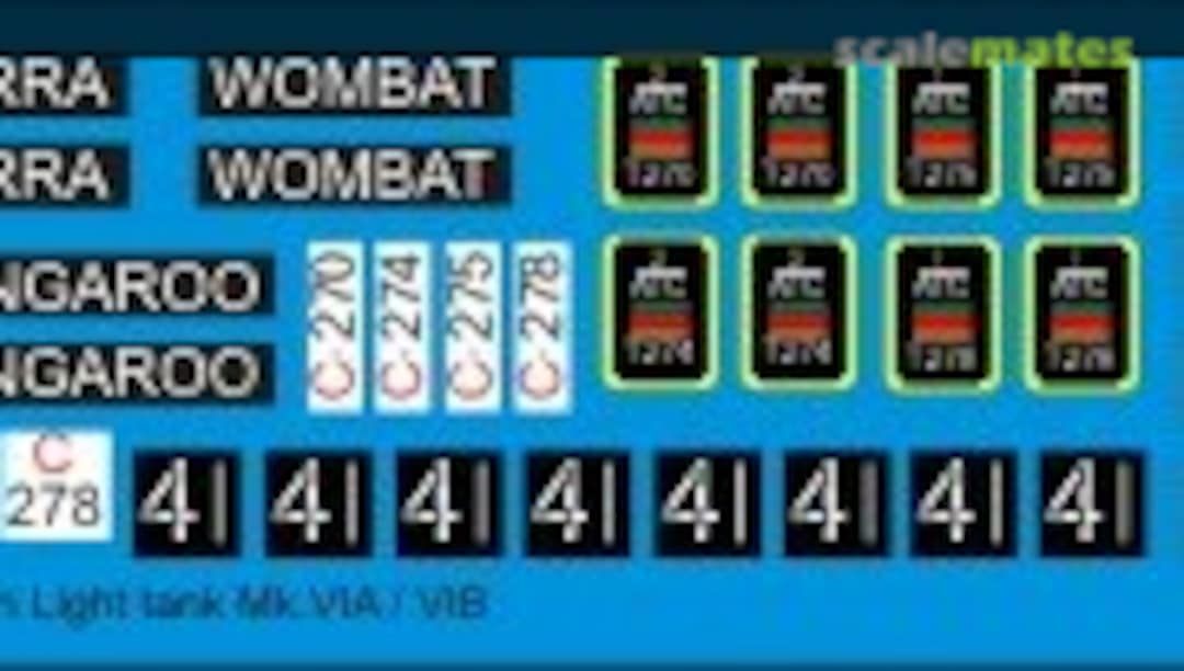 1:35 Australian Light Tank Mk.VIA and Mk.VIB Decals (water-slide) (Mouse House Enterprises MAD618) MAD618