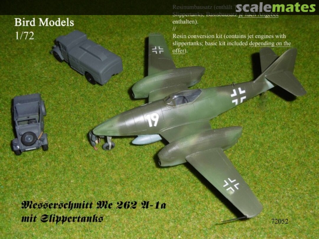 Boxart Messerschmitt Me 262 A-1a mit Slippertanks 72052 Bird Models Boxart Messerschmitt Me 262 A-1a mit Slippertanks 72052 Bird Models