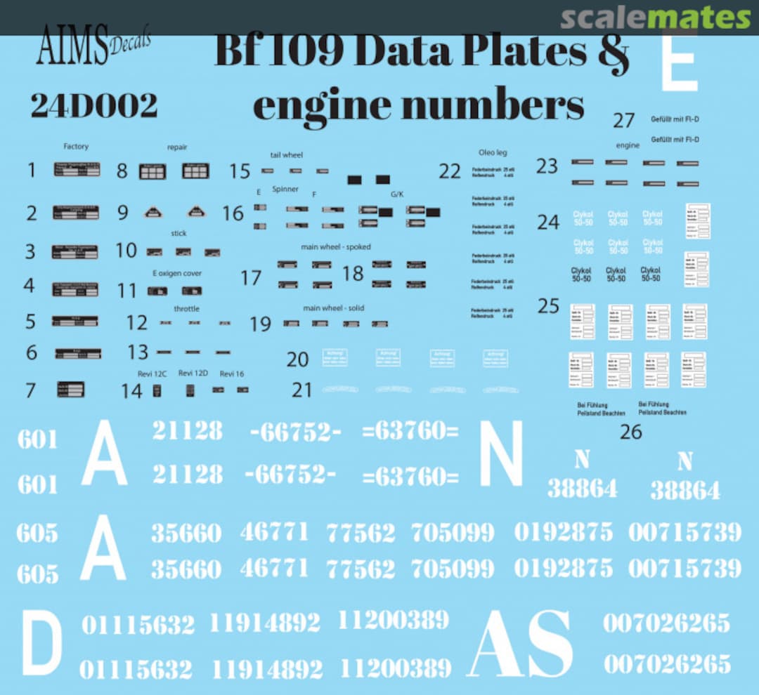 Boxart Bf 109 Data Plates & Engine Numbers 24D002 AIMS Boxart Bf 109 Data Plates & Engine Numbers 24D002 AIMS