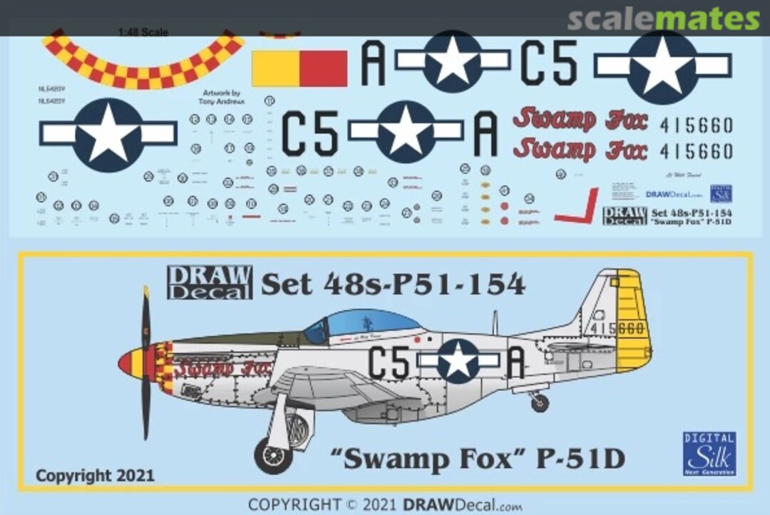 Boxart “Swamp Fox” P-51D 48-P51-154 Draw Decal Boxart “Swamp Fox” P-51D 48-P51-154 Draw Decal