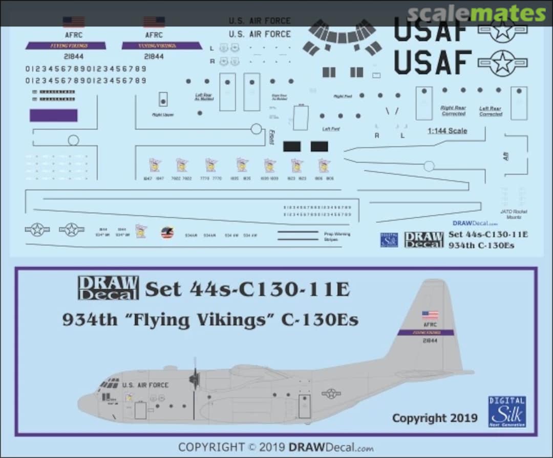 Boxart 934th “Flying Vikings” C-130Es 44-C130-11E Draw Decal Boxart 934th “Flying Vikings” C-130Es 44-C130-11E Draw Decal