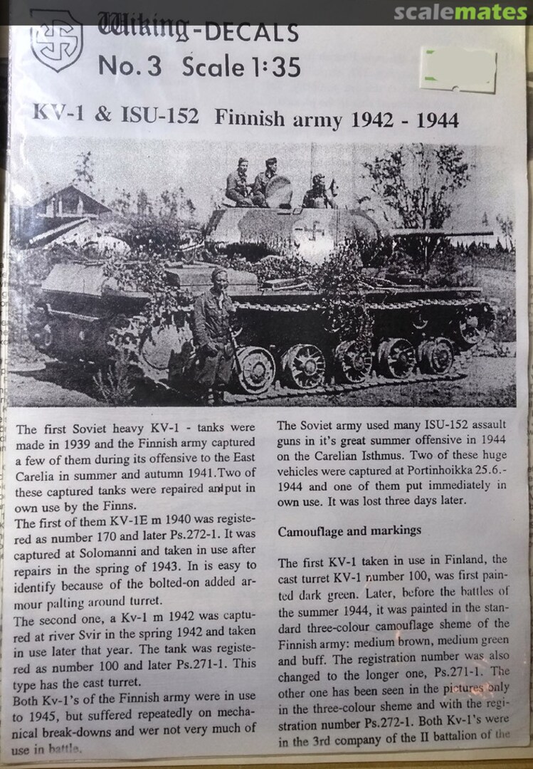 Boxart KV-1 & ISU-152 Finnish army 1942-1944 3 Wiking-decals Boxart KV-1 & ISU-152 Finnish army 1942-1944 3 Wiking-decals