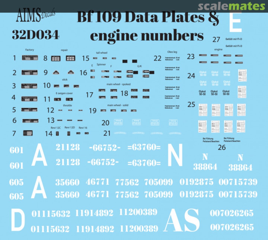 Boxart Bf 109 Data Plates & Engine Numbers 32D034 AIMS Boxart Bf 109 Data Plates & Engine Numbers 32D034 AIMS
