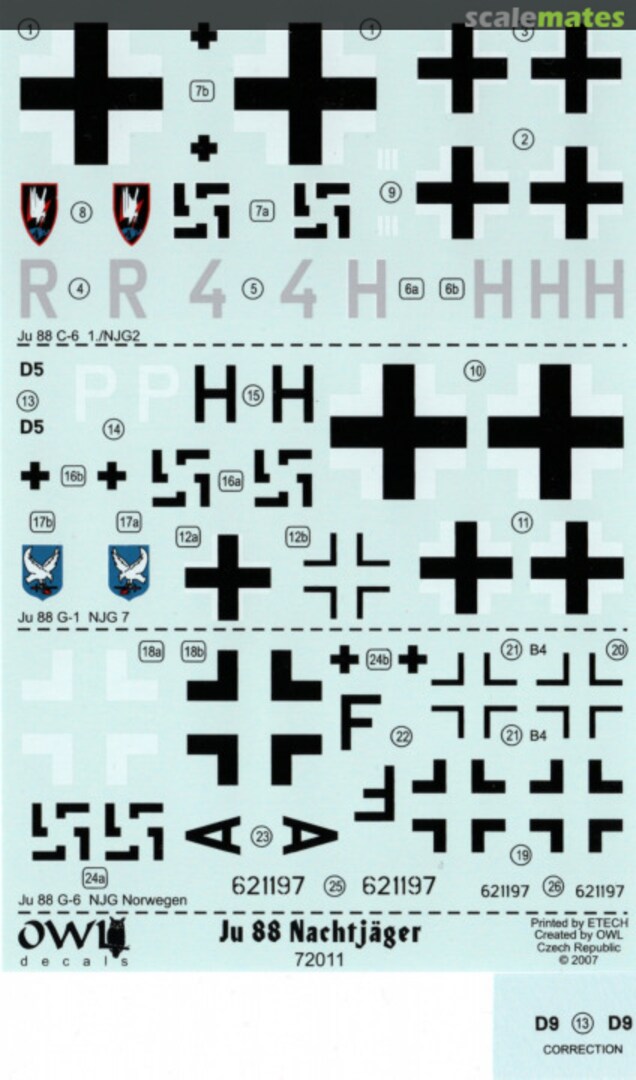 Contents Junkers Ju 88 C-6/G-1/G-6 Nachtjäger 72011 OWL Contents Junkers Ju 88 C-6/G-1/G-6 Nachtjäger 72011 OWL