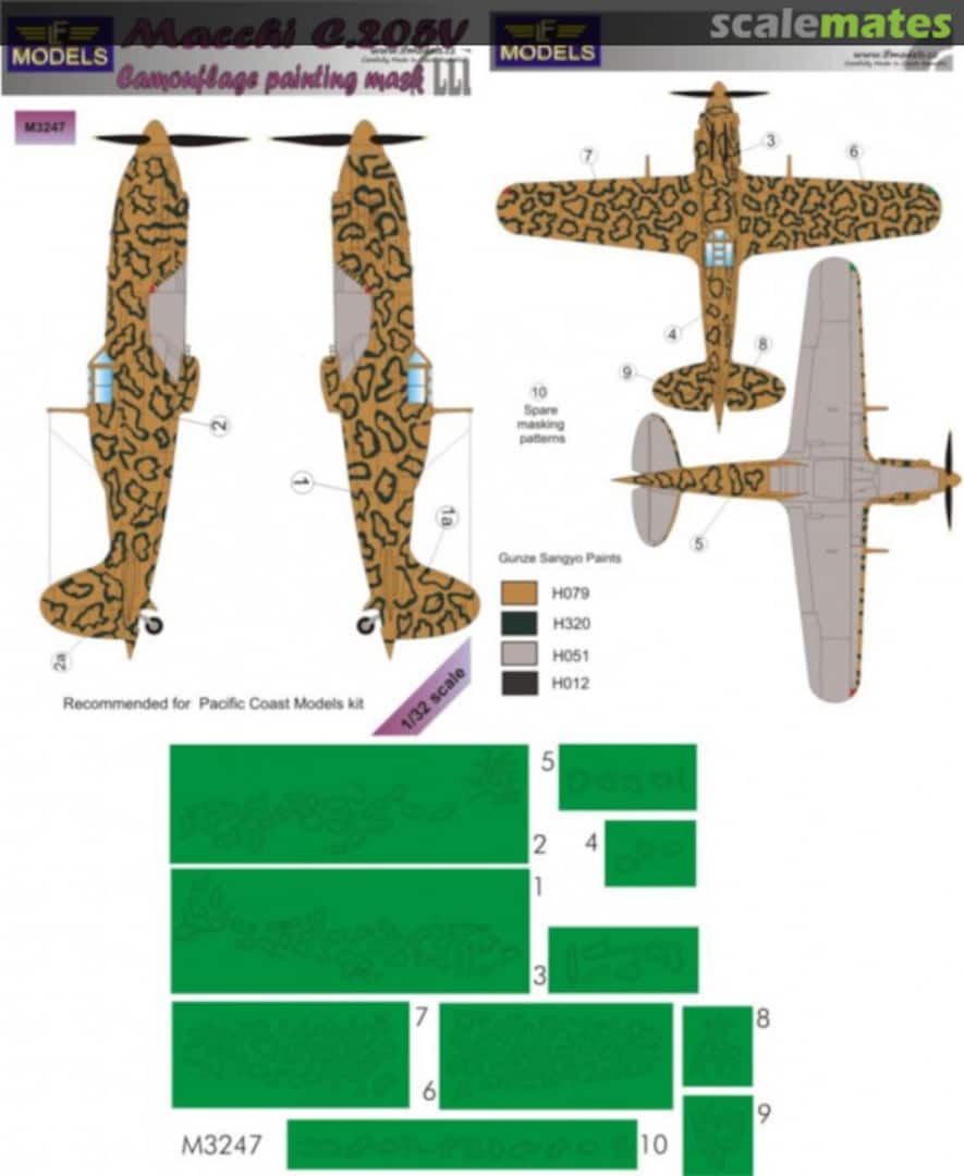 Boxart Macchi MC.205 Veltro Camouflage Painting Mask M3247 LF Models Boxart Macchi MC.205 Veltro Camouflage Painting Mask M3247 LF Models