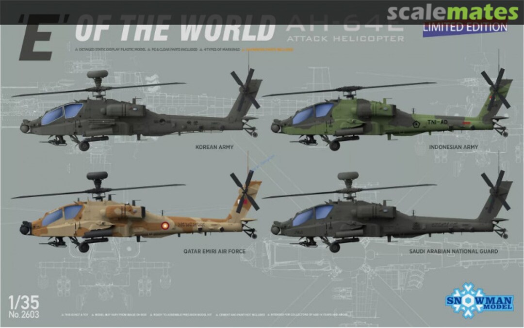 Boxart ‘E’ Of The World AH-64E Attack Helicopter SP-2603 Snowman Model